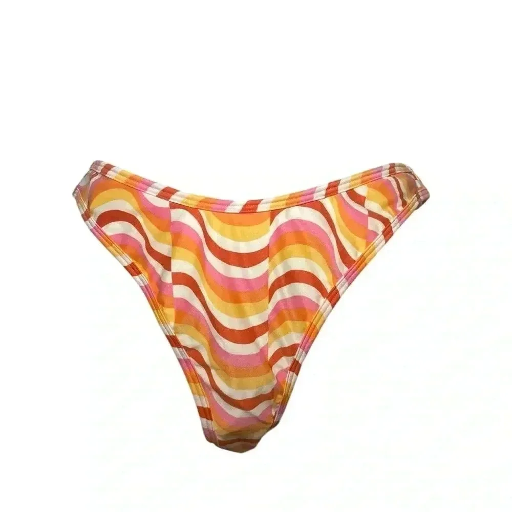 L*Space Whiplash Bikini Bottom Bitsy Cut Size L NWT Multicolor Retro Print